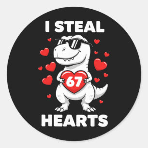 Sticker Rond Rétro Je vole 67 cœurs 67 Saint-Valentin Dinosaure