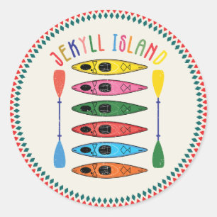 Sticker Rond Retro Jekyll Island Kayak
