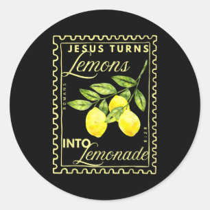 Sticker Rond Rétro Jésus Transforme les Citrons en Limonade