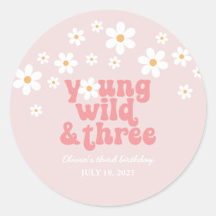 Sticker Rond Rétro Jeune Sauvage trois Daisy floral 3e annivers