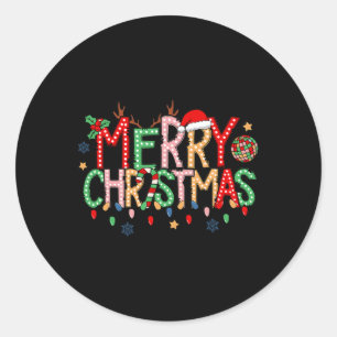 Sticker Rond Retro Joyeux Noël 2024 Famille Correspondant Xmas