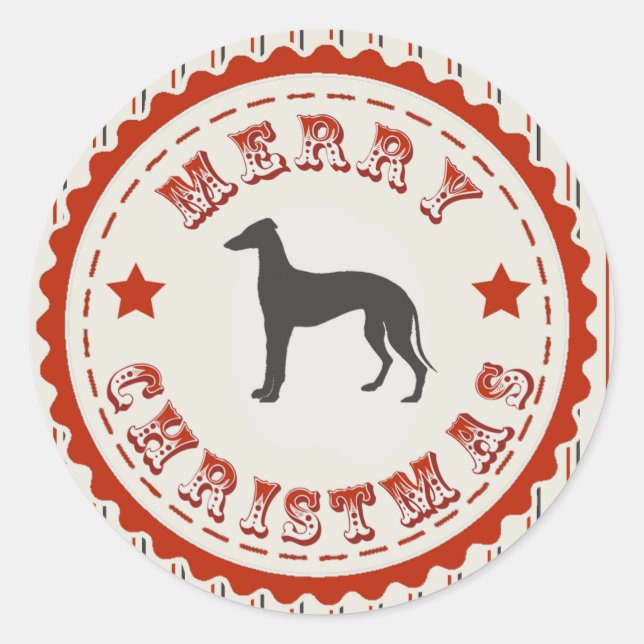 Sticker Rond Retro Joyeux Noël Greyhound Chien (Devant)