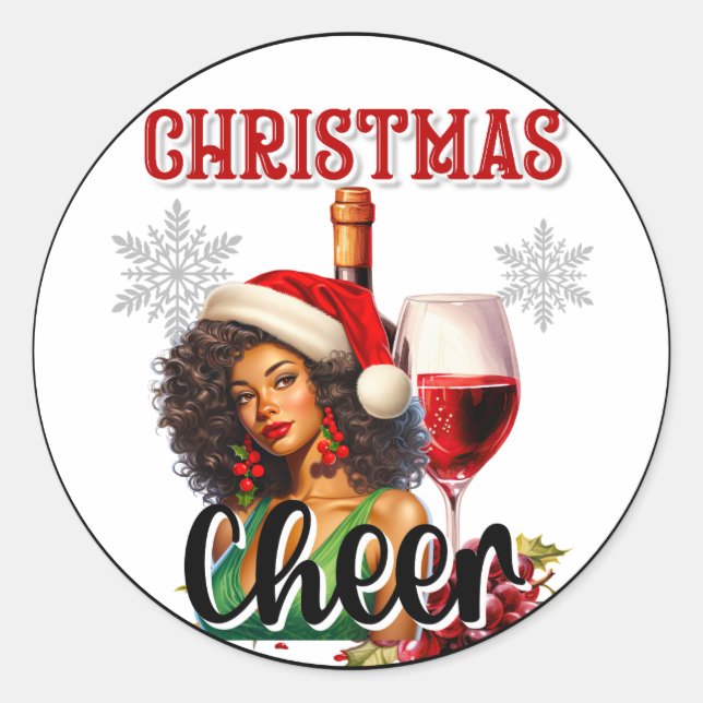 Sticker Rond Rétro Joyeux Noël Pin-Up (Devant)