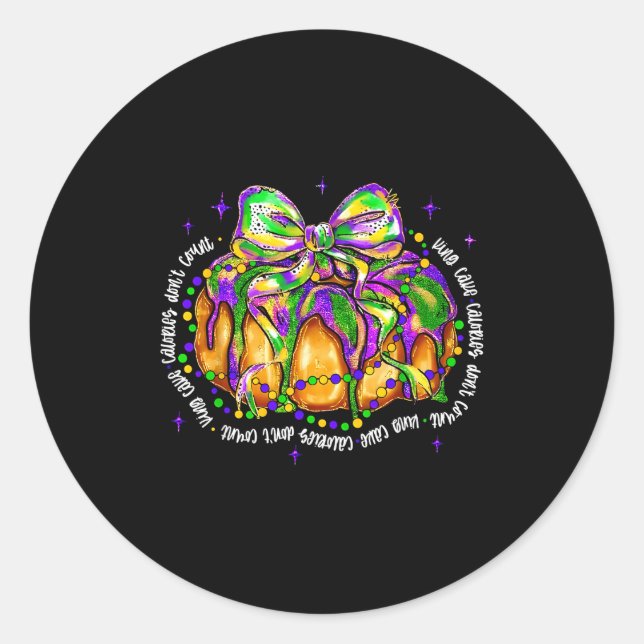Sticker Rond Retro King Cake Coquette Bow Beads Happy Mardi Gra (Devant)