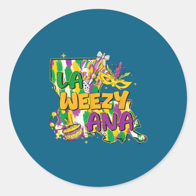 Sticker Rond Retro La Weezy Ana Happy Mardi Gras Louisiana New  (Devant)