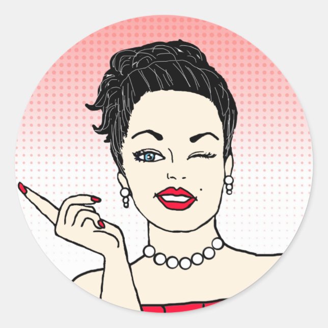 Sticker Rond Retro Lady Flirty ou Sarcastique (Devant)