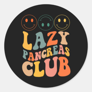 Sticker Rond Rétro Lazy Pancreas Club Type 1 Sensibilisation au