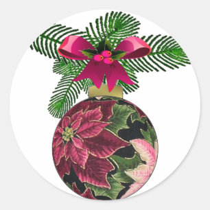 Sticker Rond Retro les années 50 Poinsettia Ornement Bourgogne
