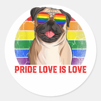 Sticker Rond Retro LGBT Pride Love Is Love Carlin Chien Copie