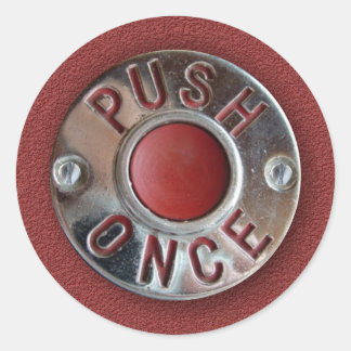 Sticker Rond Retro Londres Bus "Push Once" Demande d'arrêt