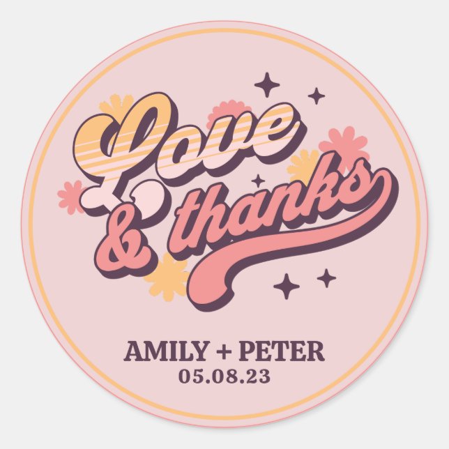 Sticker Rond Retro Love et Merci Super Text Merci (Devant)