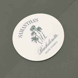 Sticker Rond Retro Luxe Beach Bachelorette Logo Palm Trees