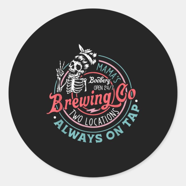 Sticker Rond Retro Mama's Ery Brewing Co Funny Breastfeeding Sk (Devant)