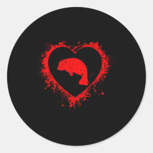 Sticker Rond Rétro Manatee Saint-Valentin Cœur Forme Ma Saint-V