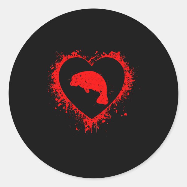 Sticker Rond Retro Manatee Valentines Day Heart Shape My Valent (Devant)