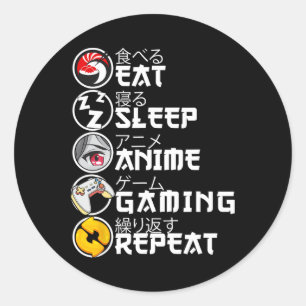 Sticker Rond Rétro Manger Dormir Anime Jeux Répéter Kawaii Anim