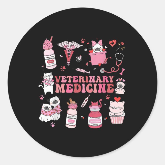 Sticker Rond Retro médecine vétérinaire Valentine Vet Tech Cat  (Devant)