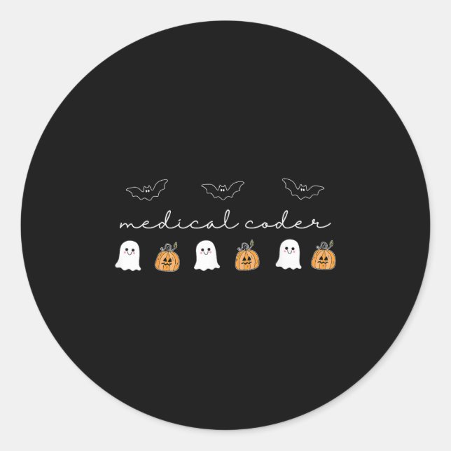 Sticker Rond Retro Médicale Coder Citrouille Ghost Worker Hallo (Devant)