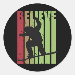 Sticker Rond Retro Mens Snowboard Snow Boaring Skier Skier Bo