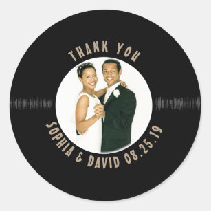 Sticker Rond Rétro Merci de photo de mariage de disque vinyle