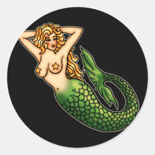 Sticker Rond Retro Mermaid
