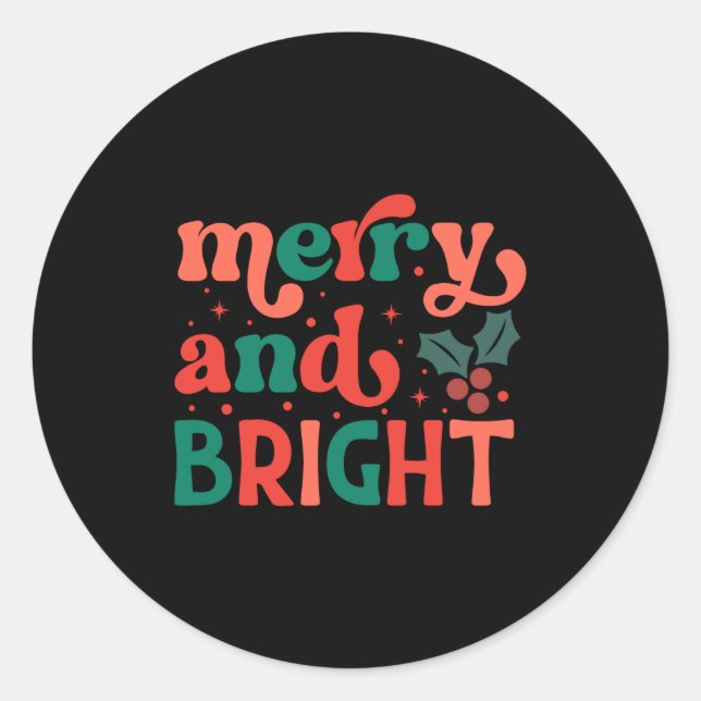 Sticker Rond Retro Merry Bright Christmas Baby  (Devant)