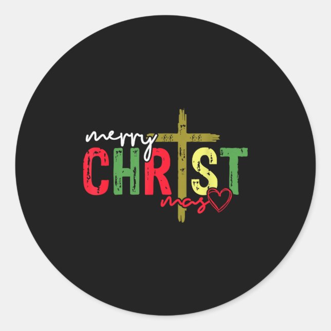 Sticker Rond Retro Merry Christmas Cross Christian Jesus Xmas W (Devant)
