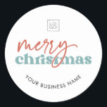 Sticker Rond Retro Merry Christmas Custom Business Company Logo<br><div class="desc">Ces autocollants élégants seraient parfaits pour vos besoins professionnels et promotionnels. Ajoutez facilement votre propre logo et texte personnalisé en cliquant sur l'option "personnaliser".</div>