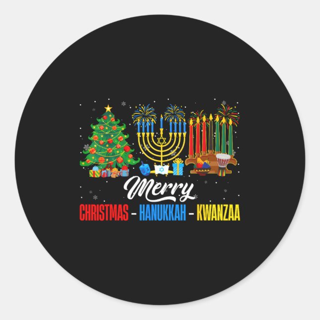 Sticker Rond Retro Merry Christmas Hanukkah Kwanzaa Happy Holid (Devant)