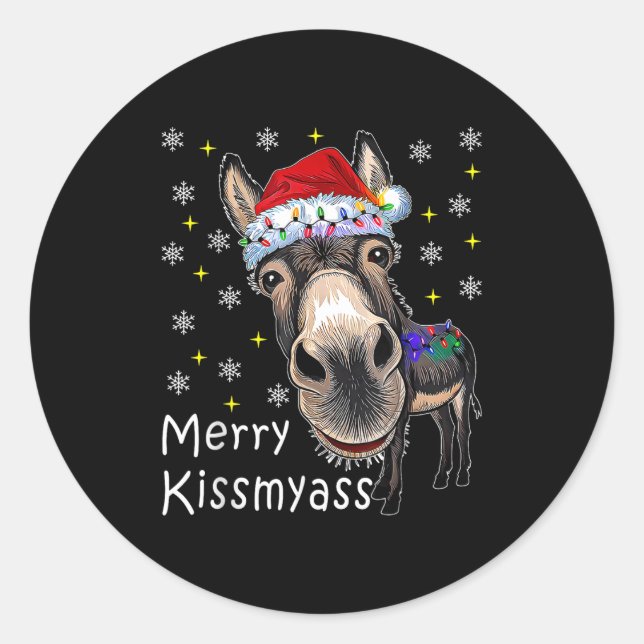 Sticker Rond Retro Merry Christmas Light Merry Kissmy Funny  (Devant)