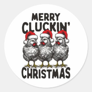 Sticker Rond Retro Merry Cluckin' Noël amusant poulet Père Noël
