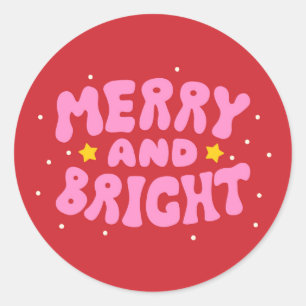 Sticker Rond Retro Merry et Bright Holiday Design