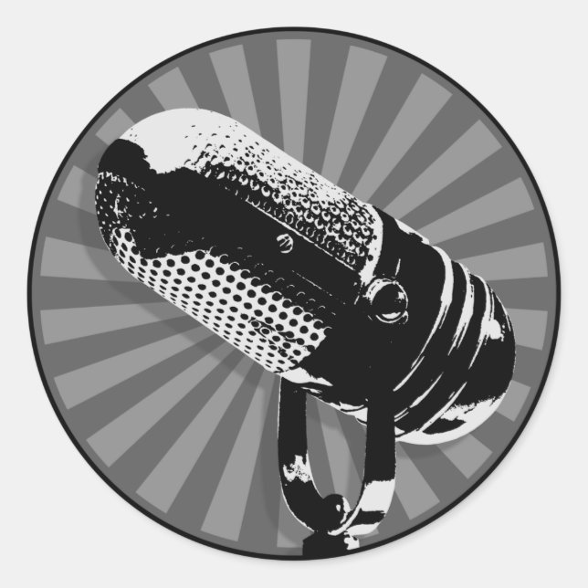 Sticker Rond Retro microphone graphic (Devant)