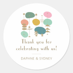 Sticker Rond Retro Mid-Century Moderne Merci de mariage personn