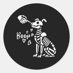Sticker Rond Retro mignon squelette main botte chien drôle Hall