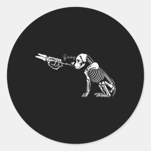 Sticker Rond Retro mignon squelette main botte chien drôle Hall