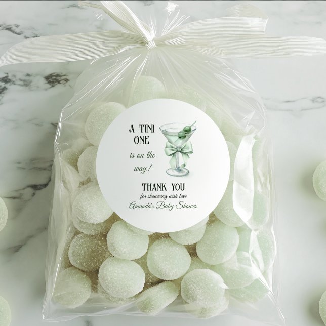 Sticker Rond Retro Minimalist A Tini One Martini Baby Shower (Créateur téléchargé)