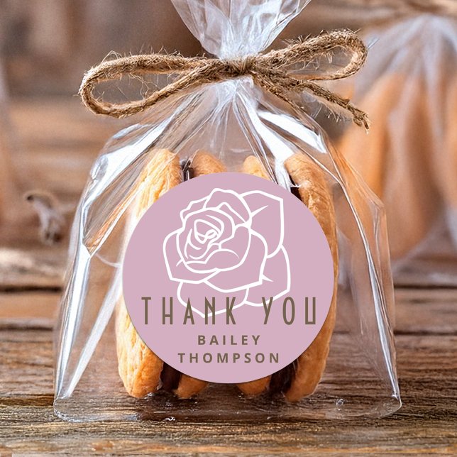 Sticker Rond Rétro minimaliste personnalisé Merci rose rose (Créateur téléchargé)