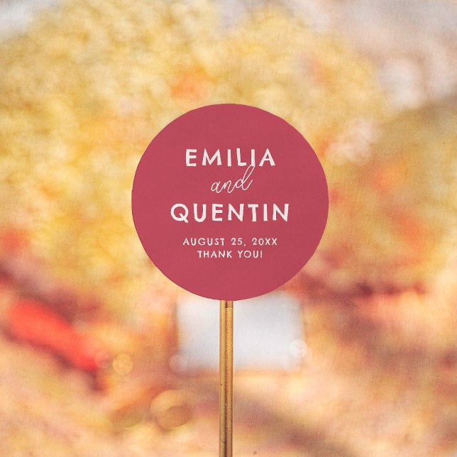 Sticker Rond Retro Modern Cherry Red Wedding Thank You Favor (Créateur téléchargé)