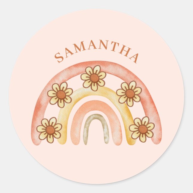 Sticker Rond Retro moderne Boho Rainbow Nom (Devant)