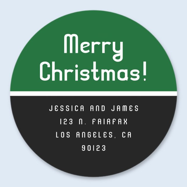 Sticker Rond Retro-Moderne Joyeux Noël Adresse de Retour Vert (Créateur téléchargé)