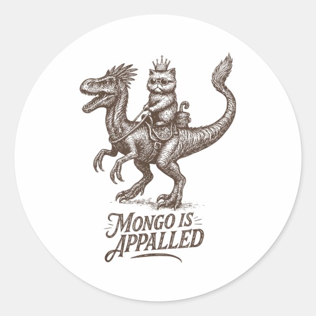 Sticker Rond Retro Mongo est consterné Princesse Chat montant d (Devant)