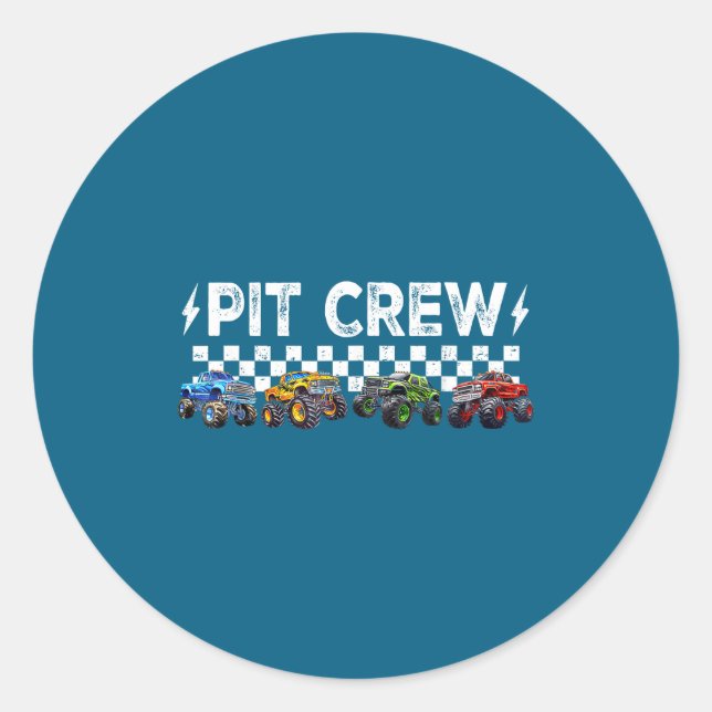 Sticker Rond Retro Monster Truck Family T Crew Matching Birthda (Devant)