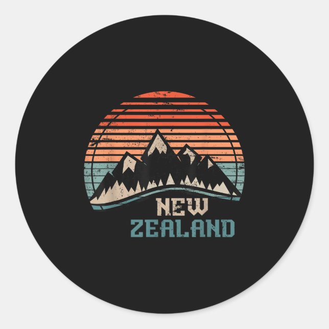 Sticker Rond Retro Mountains New Zealand  (Devant)