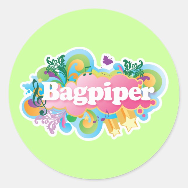 Sticker Rond Retro Music Bagpiper Cadeau (Devant)