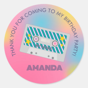 Sticker Rond Retro music girls band Birthday Party