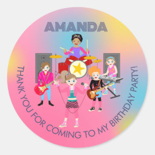 Sticker Rond Retro music girls band Birthday Party