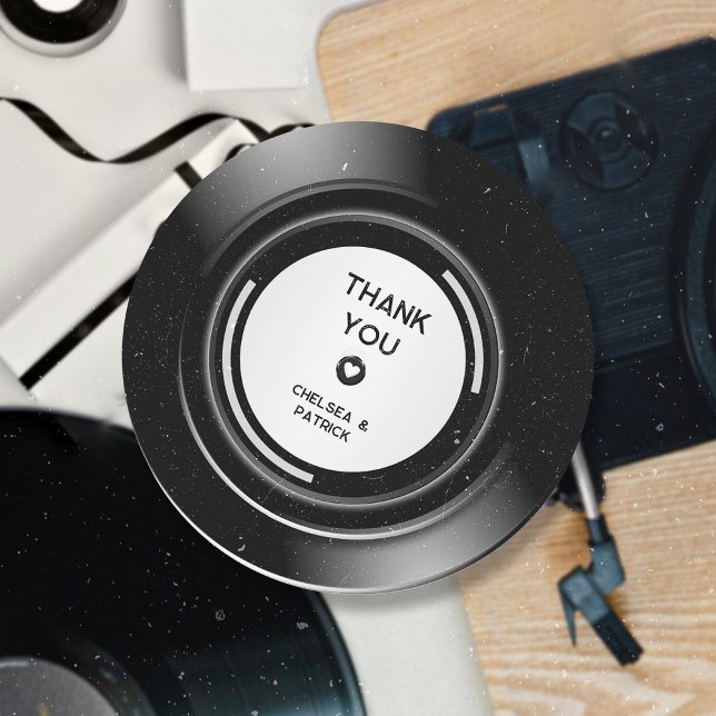 Sticker Rond Retro Music Vinyl Record Mariage simple Merci (Créateur téléchargé)