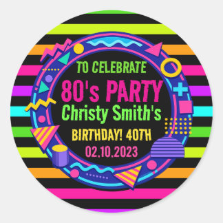Sticker Rond Retro Neon 80s Birthday adult Party