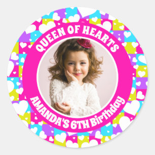 Sticker Rond Retro neon Queen Of Heart Photo Anniversaire
